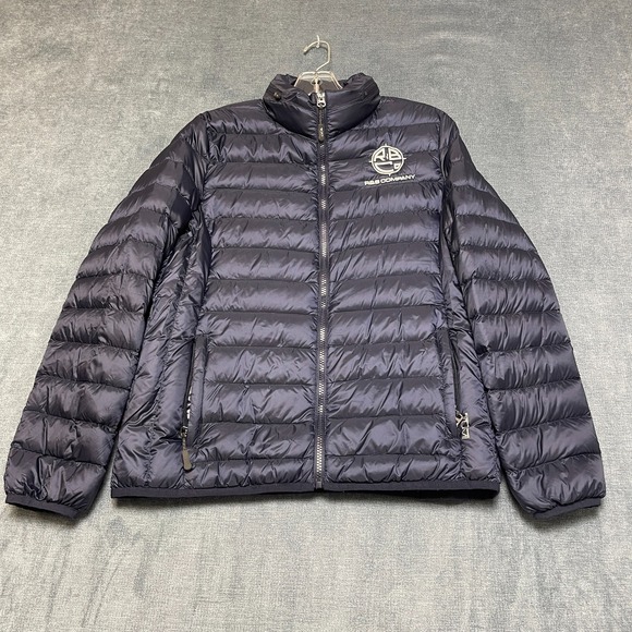 Tumi Pax Packable Jacket Men Small Navy Blue Puffer Down Outerwear Travel Pillow